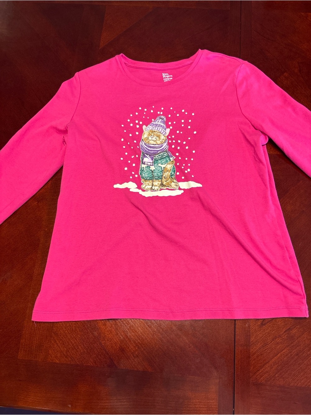 Kim Rogers Bright Pink Long-Sleeve Cat Winter Graphic Tee